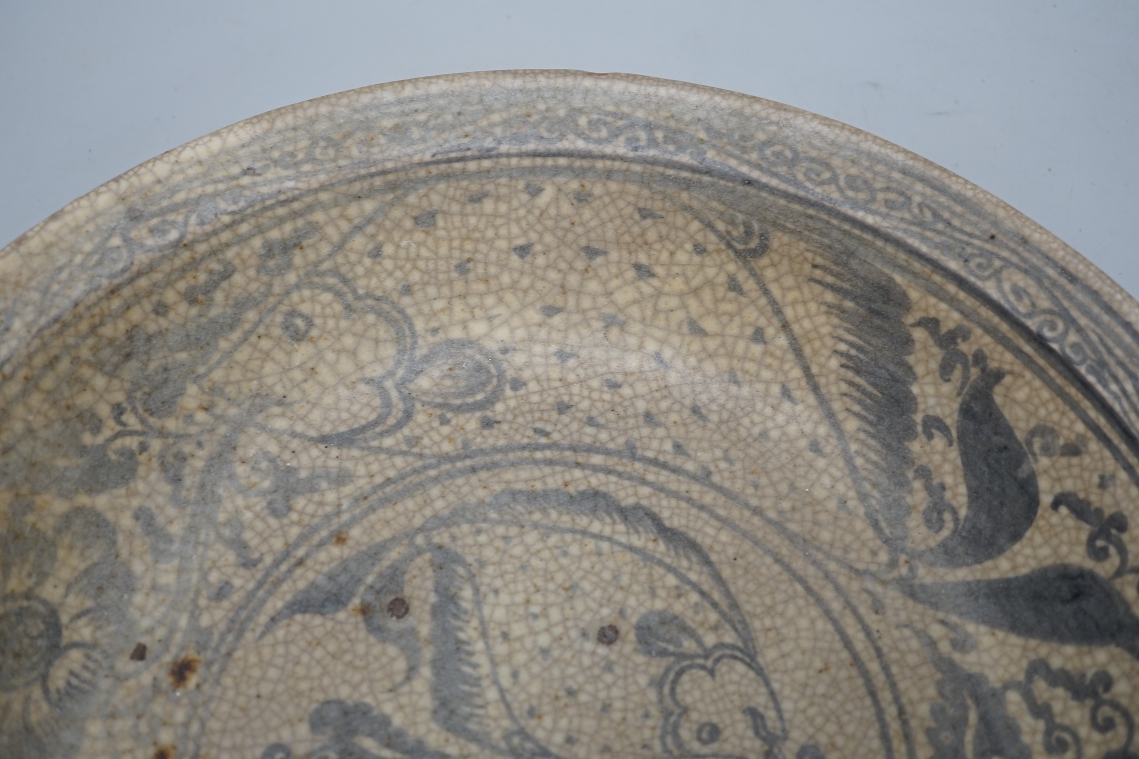 A Sukhothai underglaze blue fish dish, 36cm in diameter